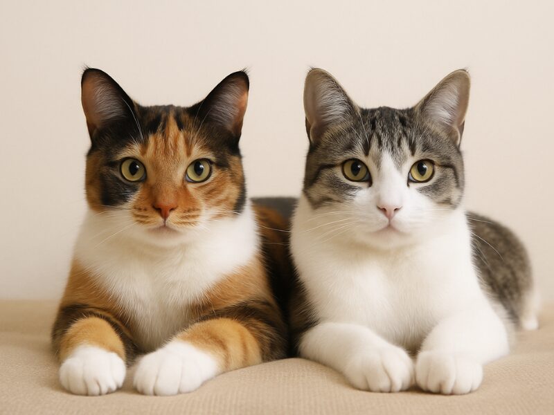 とってもかわいい三毛猫とキジ白猫