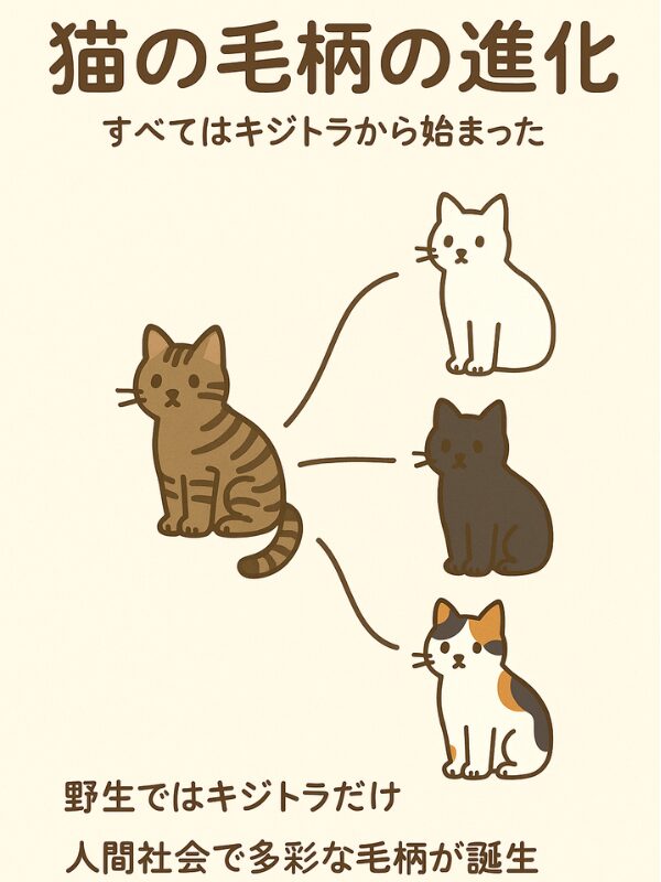 キジトラ猫から色々な毛柄の猫に派生しているイラスト画像